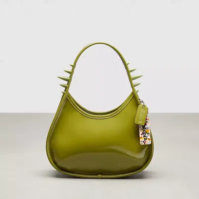 Coach Ergo Bag In Crinkle Patent Topia Leather: Spikes In Olive Green