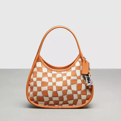 Coach Ergo Bag In Wavy Checkerboard Upcrafted Leather In Faded Orange/chalk