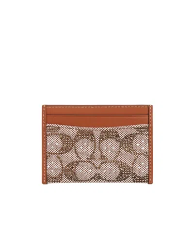 Coach Essential Card Case In Crystal Signature Jacquard In Brown