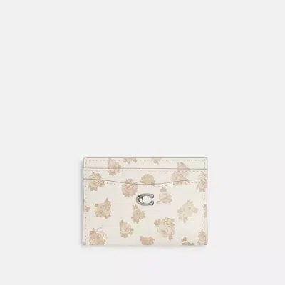 Coach Essential Card Case With Floral Print In Silver/chalk Multi