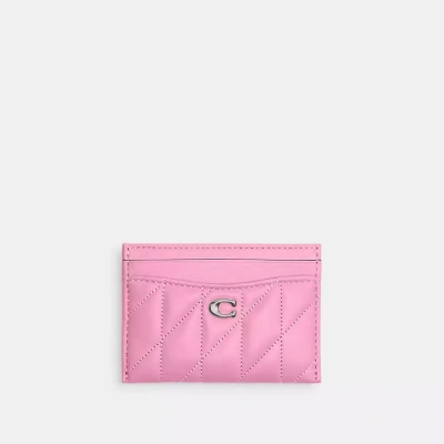 Coach Essential Card Case With Pillow Quilting In Silver/vivid Pink