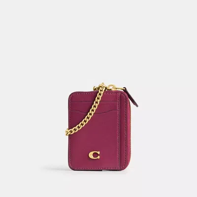 Coach Essential Chain Card Case In Brass/pink