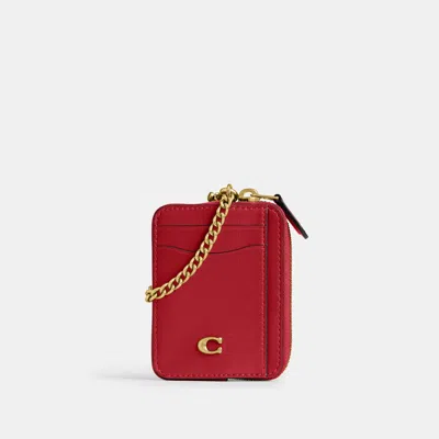 Coach Essential Chain Card Case In Brass/poppy
