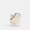 Coach Essential Chain Card Case With Floral Print In Silver/chalk Multi