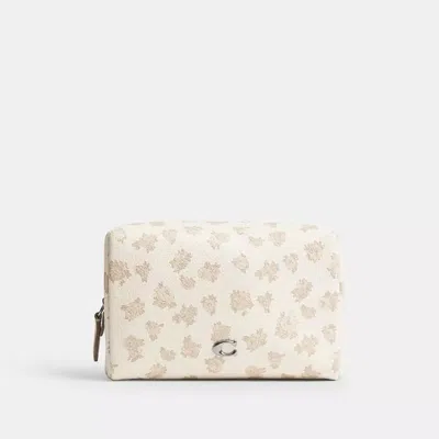 Coach Essential Cosmetic Pouch With Floral Print In Silver/chalk Multi
