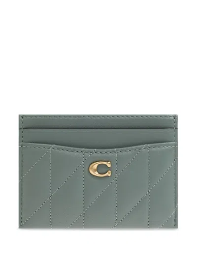 Coach Essential Leather Card Holder In Green