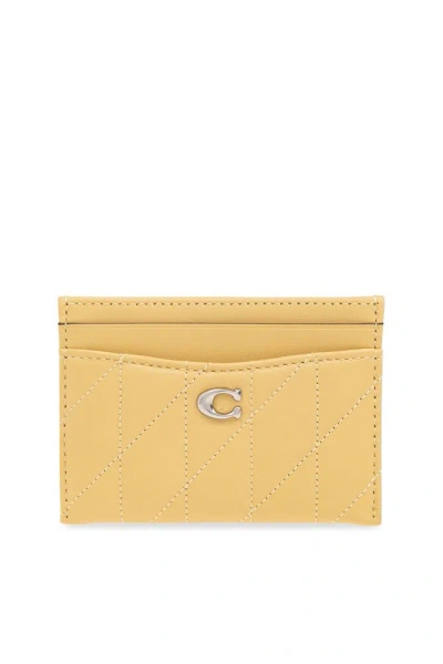 Coach Essential Logo Plaque Quilted Cardholder In Yellow