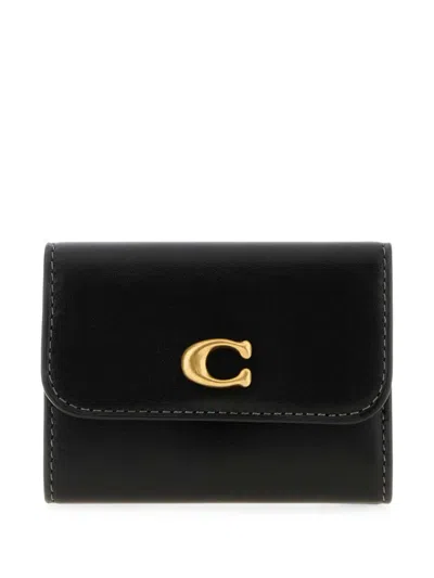 Coach Essential Logo-plaque Leather Card Holder In Black