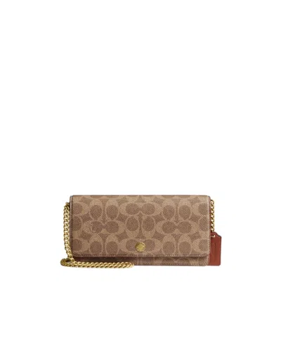 Coach Essential Long Wallet On A Chain In Signature Canvas In Brown