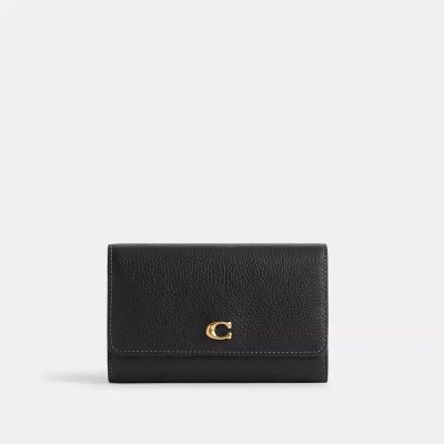 Coach Essential Medium Flap Wallet In Brass/black