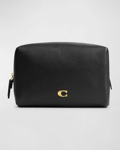 Coach Essential Pebbled Leather Cosmetic Pouch In Black
