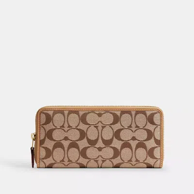 Coach Essential Slim Accordion Zip Wallet In Signature Jacquard In Brown