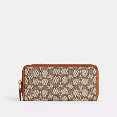 Coach Essential Slim Accordion Zip Wallet In Signature Jacquard In Brass/cocoa Burnished Amber