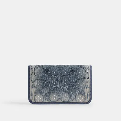 Coach Essential Slim Card Case In Regenerative Cotton Denim With Crystal Signature In Gray