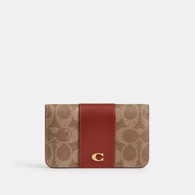 Coach Essential Slim Card Case In Signature Canvas In Brass/tan/rust