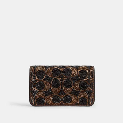 Coach Essential Slim Card Case With Crystal Signature In Brass/dark Chocolate