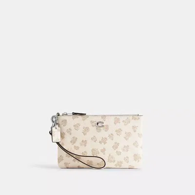 Coach Essential Small Wristlet With Floral Print In Silver/chalk Multi