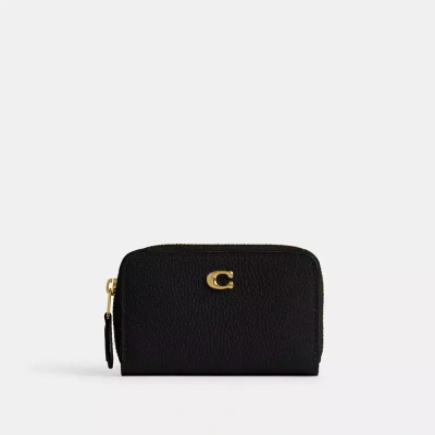 Coach Essential Small Zip Around Card Case In Brass/black