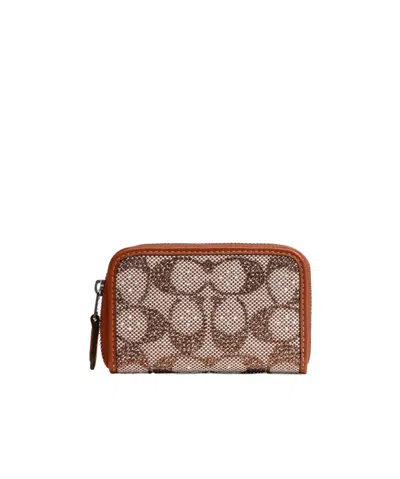 Coach Essential Small Zip Around Card Case In Crystal Signature Jacquard In Brown