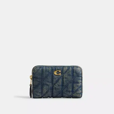 Coach Essential Small Zip Around Card Case In Regenerative Cotton Denim With Quilting