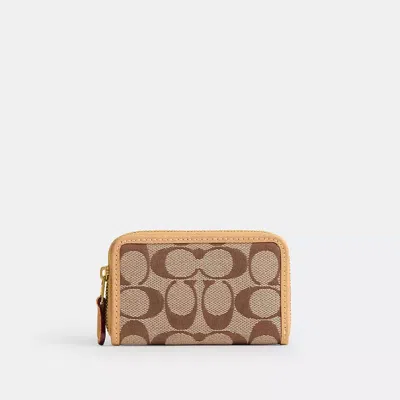 Coach Essential Small Zip Around Card Case In Signature Jacquard In Brown