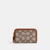 Coach Essential Small Zip Around Card Case In Signature Jacquard In Brass/cocoa Burnished Amber