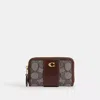Coach Essential Small Zip Around Card Case In Signature Jacquard In Brown