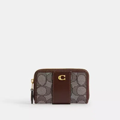 Coach Essential Small Zip Around Card Case In Signature Jacquard In Brown