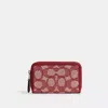 Coach Essential Small Zip Around Card Case In Signature Jacquard In Silver/ruby Ivory