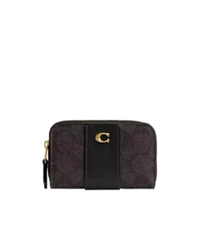 Coach Essential Small Zip Around Card Case In Signature Upcraftedleather In Black