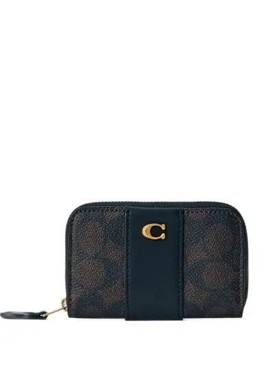 Coach Essential Small Zip Around Card Case In Signature Upcraftedleather In Brown