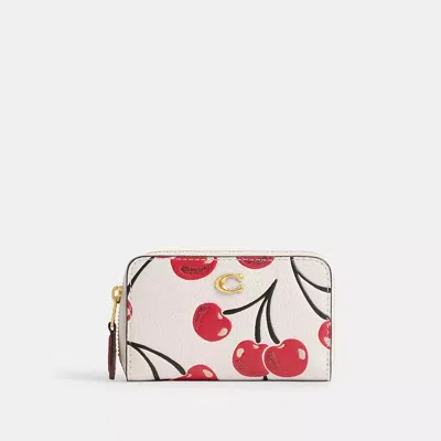 Coach Essential Small Zip Around Card Case With Cherry Print In White