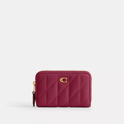 Coach Essential Small Zip Around Card Case With Pillow Quilting In Burgundy