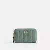 Coach Essential Small Zip Around Card Case With Pillow Quilting In Brass/sage