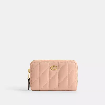 Coach Essential Small Zip Around Card Case With Pillow Quilting In Sand