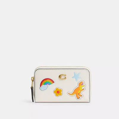 Coach Essential Small Zip Around Card Case With Sticker Print In White