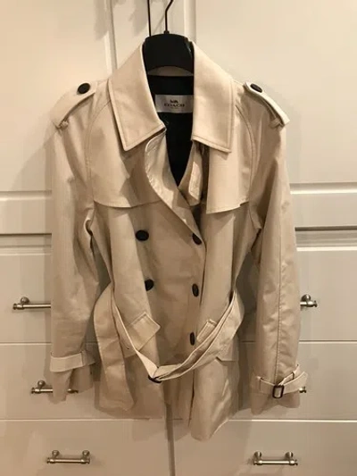 Pre-owned Coach Executive Women's  Trench Coat Rain Coat Business Coat - Size Large F86050 In Beige