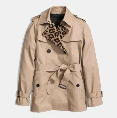 Pre-owned Coach F86083 Ocelot Blocked Short Trench Coat With Tags Size Xs In Multicolor