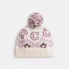 Coach Fair Isle Print Knit Beanie In White