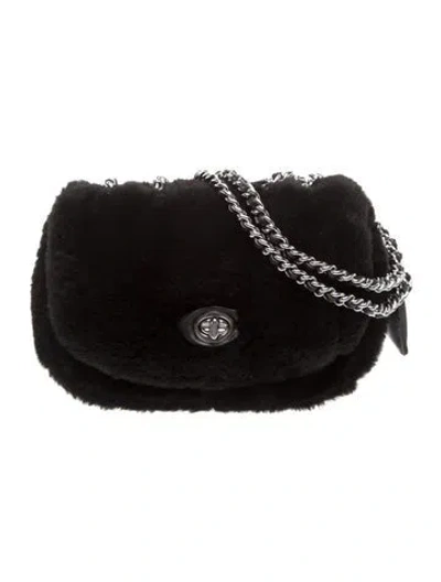 Pre-owned Coach Faux Fur Shoulder Bag In Black