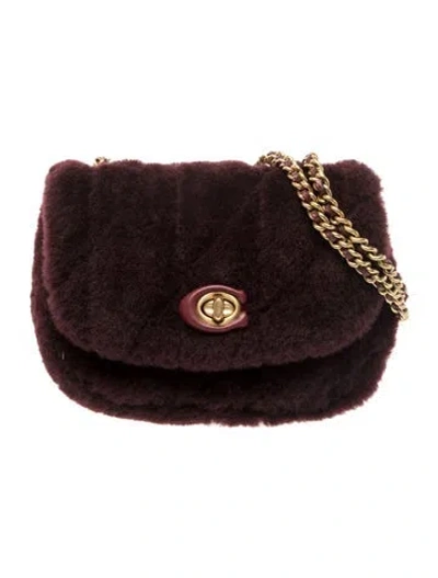 Pre-owned Coach Faux Fur Shoulder Bag In Burgundy
