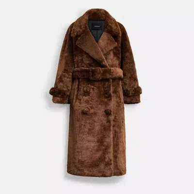 Coach Faux Fur Teddy Coat In Recycled Polyester In Brown