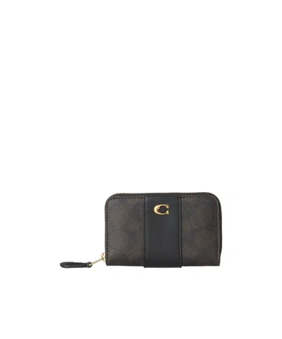Coach Faux Leather Zipper Small Wallet In Black