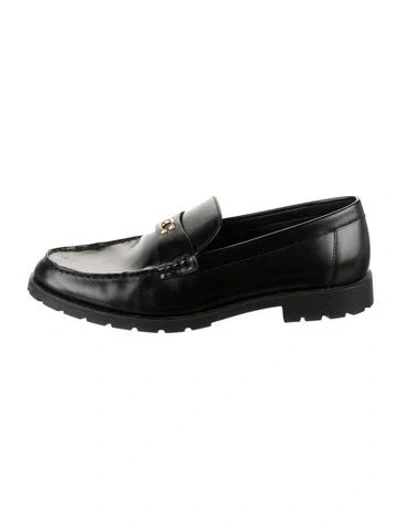 Pre-owned Coach Faux Pearl Accents Leather Loafers In Black