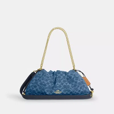 Coach Faye Large Shoulder Bag In Signature Denim In Blue