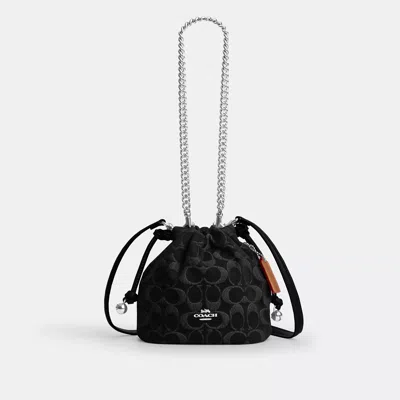 Coach Faye Mini Drawstring Bag In Signature Denim In Black