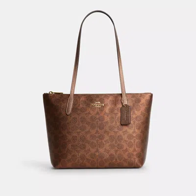 Coach Fiona Zip Tote Bag In Signature Canvas In Brown