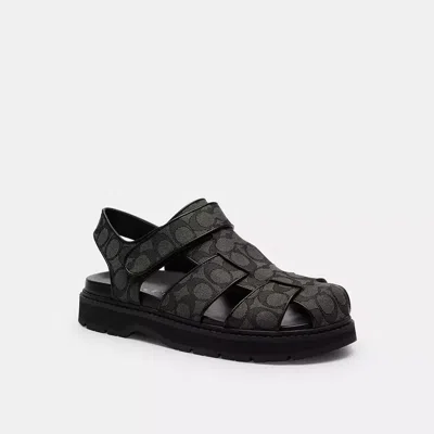 Coach Fisherman Sandal In Signature Jacquard In Black