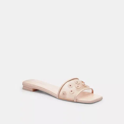 Coach Flat Sandal With Tea Rose In Pink