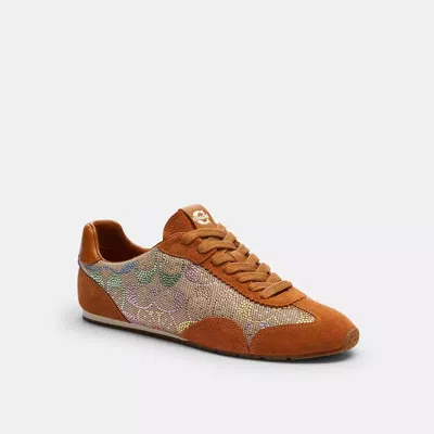 Coach Flat Sneaker In Crystal Signature Jacquard In Brown